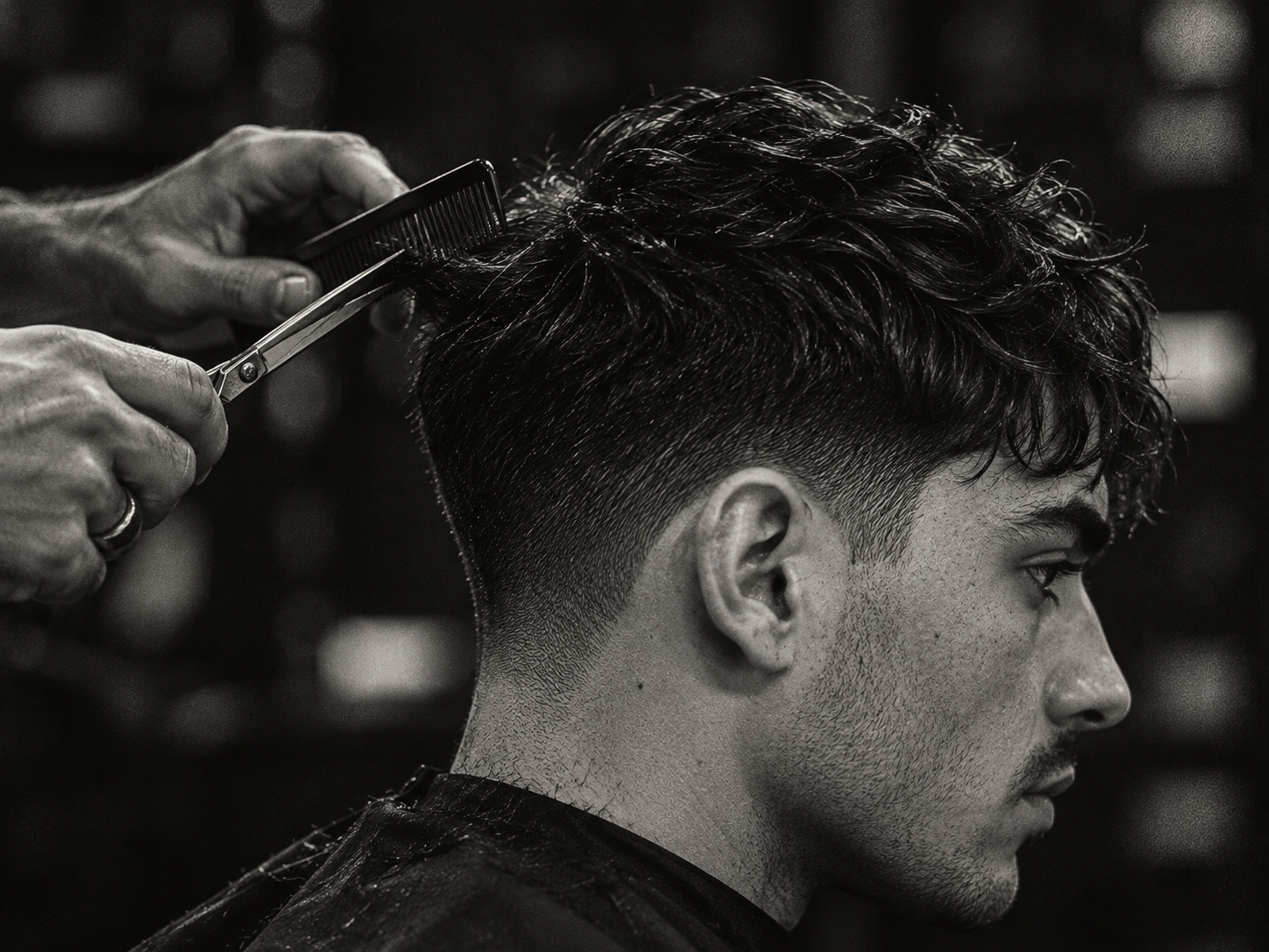 Corte a tijera con textura natural en proceso